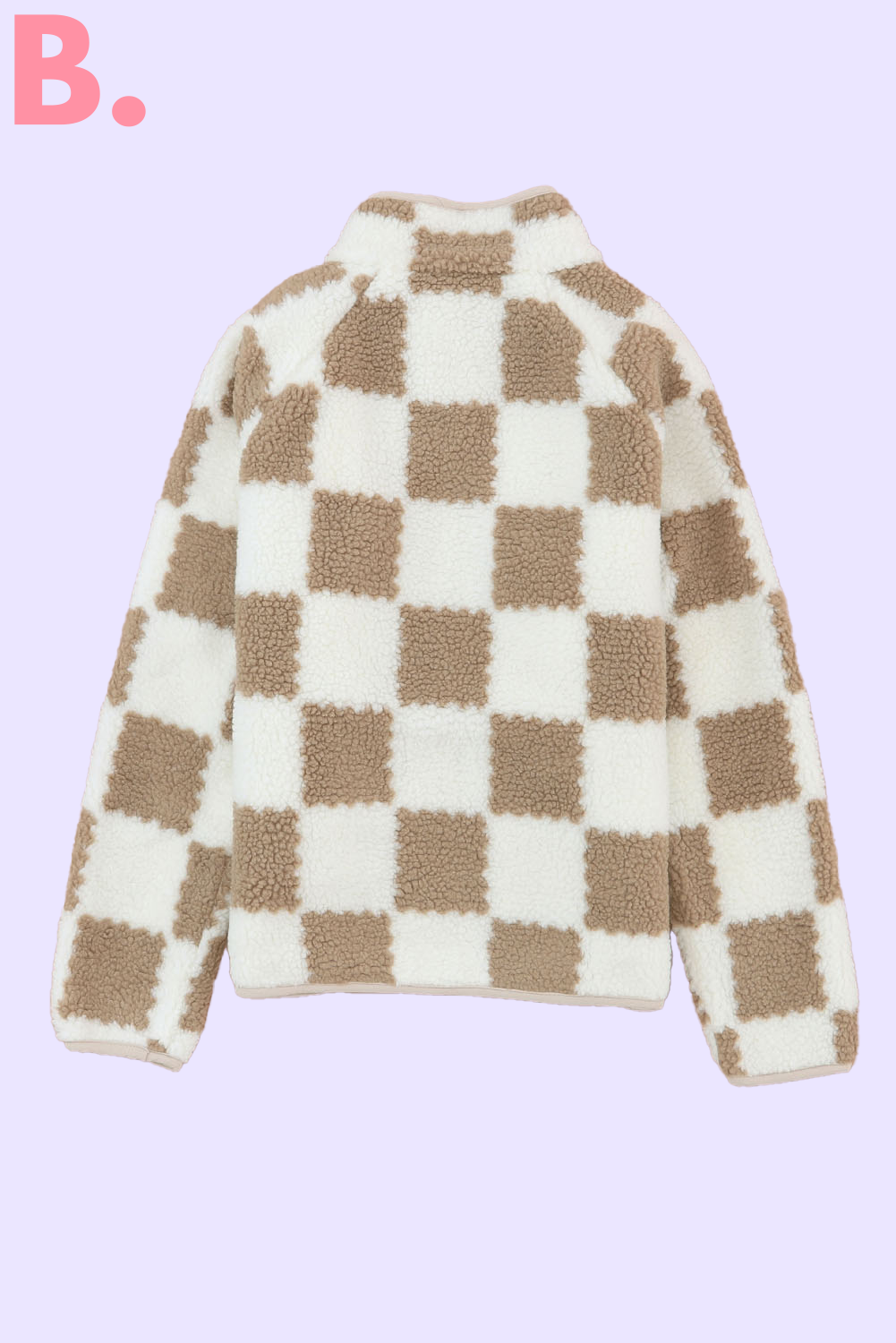 Brown Checked Snap Button Zip Pockets Sherpa Jacket