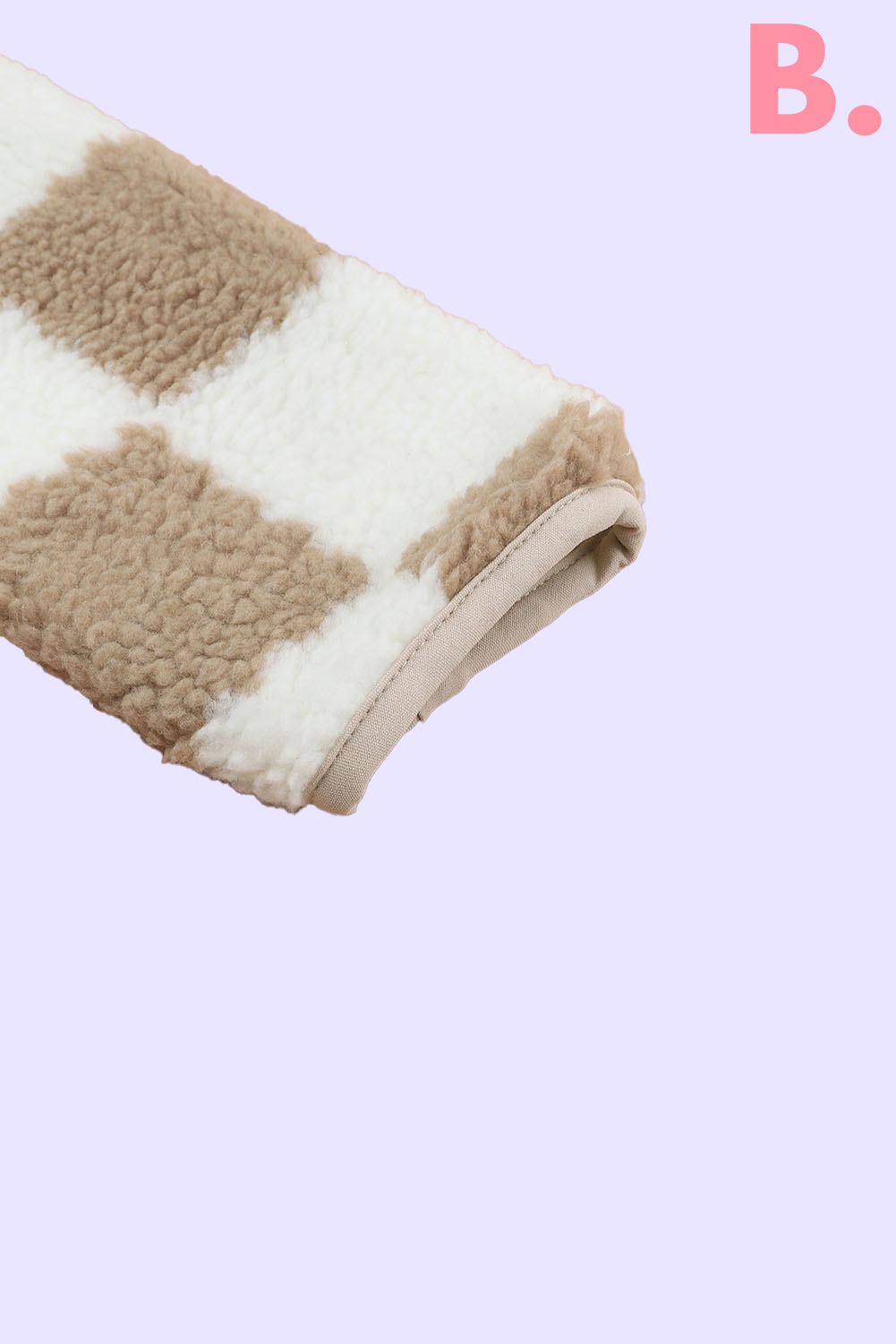 Brown Checked Snap Button Zip Pockets Sherpa Jacket