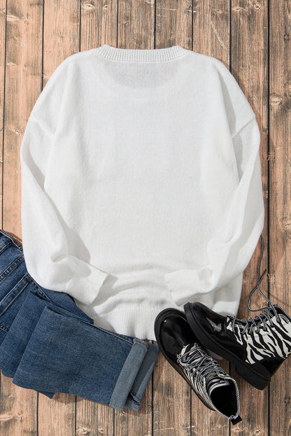 White Holly Jolly Round Neck Casual Sweater