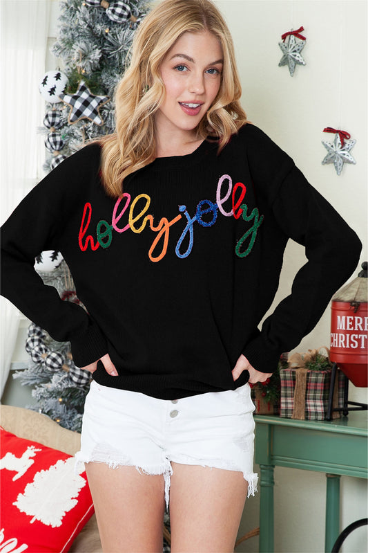 White Holly Jolly Round Neck Casual Sweater